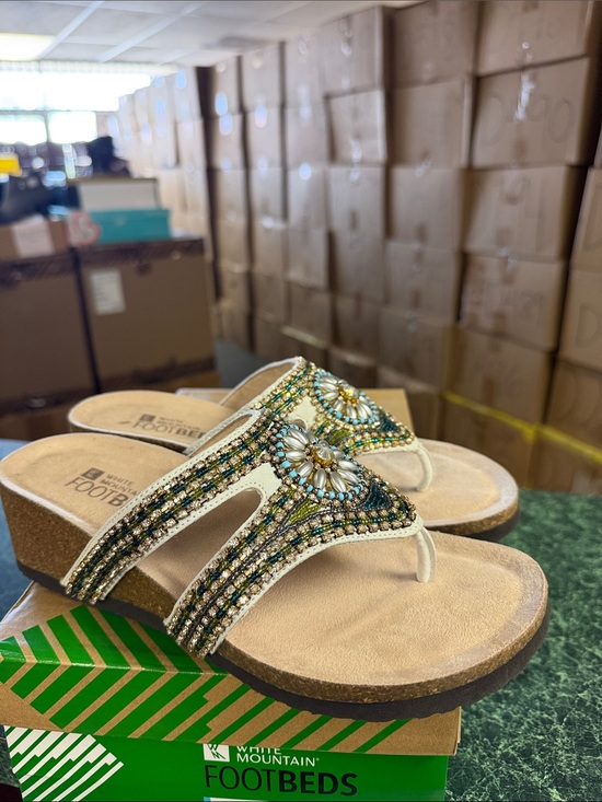 White Mountain Shoes - White Mountain Green Beaded Wedge Sandals
